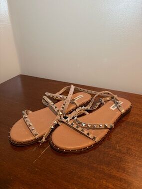Steve Madden Tan Pyramid Stud Strappy Sandals